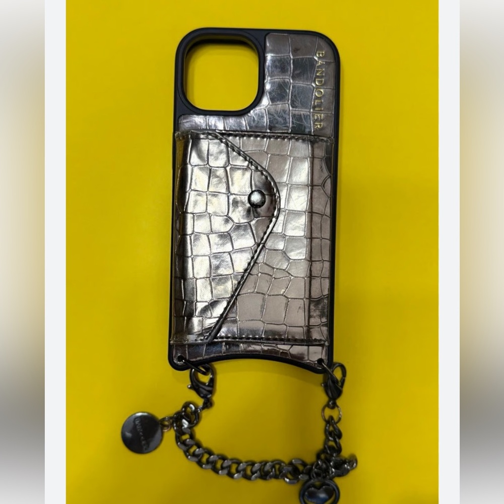 Bandolier Croc-Embossed Phone Case with Chain